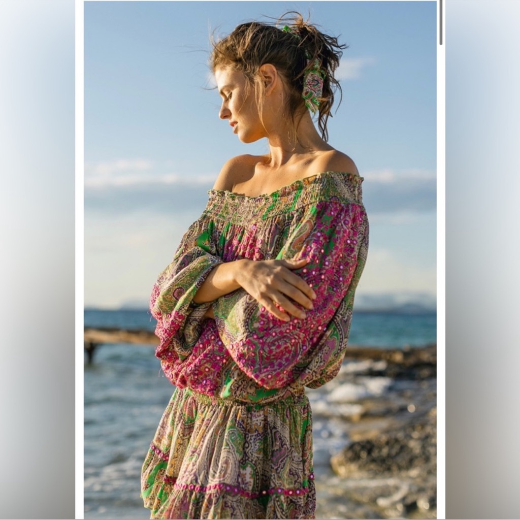 Miss June Harem Dress In Green + Pink